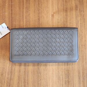 $1000 New Bottega Veneta Intrecciato Brown Gray Leather Wallet on Chain